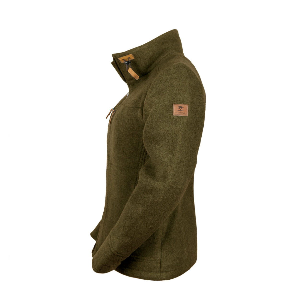 moosgrüne Lodenfleecejacke, seitlich